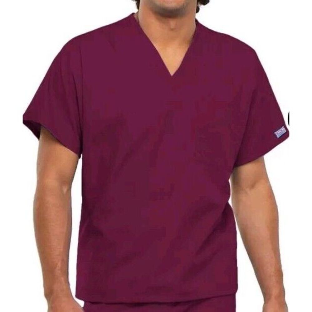 Cherokee Workwear Unisex V-Neck Scrub Top Wine Burgundy 4777 WINW Large NWT 541